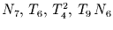 $N_{7},\,T_{6},\,T_{4}^{2},\,T_{9}\,N_{6}$