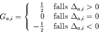 \begin{displaymath}
G_{a,i}=\left\{
\begin{array}{rl}
\frac{1}{2} & \mbox{ fa...
...1}{2} & \mbox{ falls } \Delta_{a,i}<0
\end{array}
\right.
\end{displaymath}
