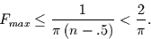 \begin{displaymath}
F_{max}\le\frac{1}{\pi\,(n-.5)}<\frac{2}{\pi}.
\end{displaymath}