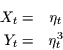 \begin{eqnarray*}
X_{t} = & \eta_{t}\\
Y_{t} = & \eta_{t}^{3}
\end{eqnarray*}